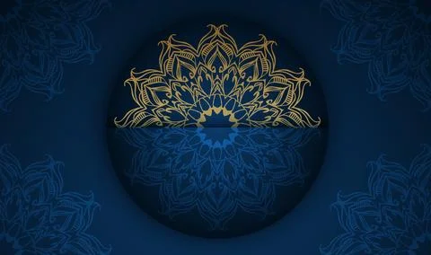 Gold Mandala Star Pattern On Deep Blue Decorative Background Иллюстрация