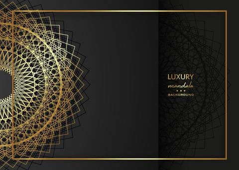 Gold Mandala Vintage decorative elements on black background, golden frame art Stock Illustration