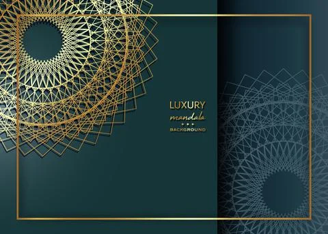 Gold Mandala Vintage decorative elements on olive green background, golden frame Stock Illustration