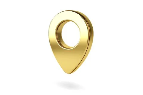 Gold map pointer 3d pin. Location symbol isolated on white background. Stock Illustration