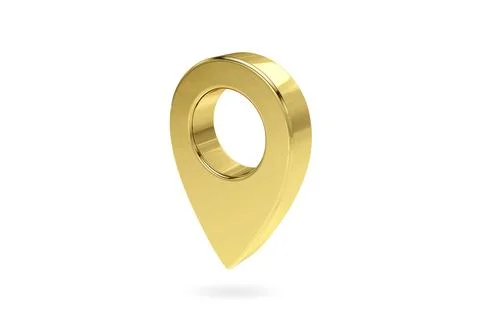 Gold map pointer 3d pin. Location symbol isolated on white background. Gold.. Stock Photos