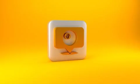 Gold Map pointer with billiard pool snooker ball with number 8 icon isolated  Stock Illustration