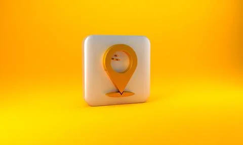 Gold Map pointer with bowling ball icon isolated on yellow background. Sport  イラスト素材