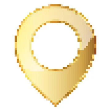 Gold map pointer in pixel art design. Vector illustration. Stock Illustration