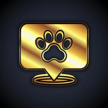 Gold Map pointer with veterinary medicine hospital, clinic or pet shop for Illustrazione stock