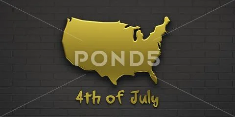 Gold Map United States. 3D Render Illustration Stock Illustration