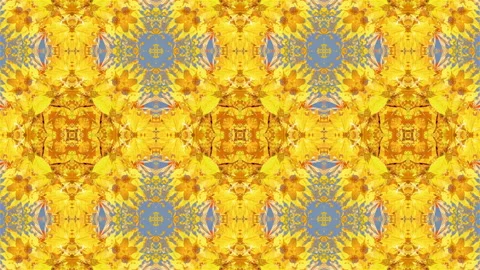 Gold maple leaves on blue grey background in kaleidoscope mosaic pattern Stock Footage 269005753