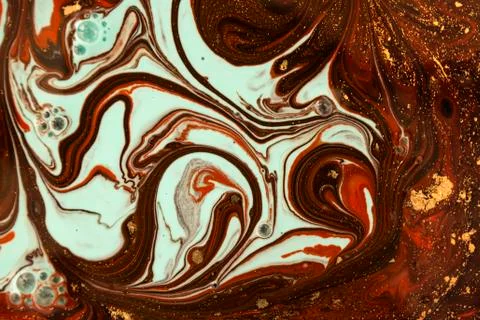 Gold marbling texture design. Red and golden marble pattern. Fluid art. Stock Illustration