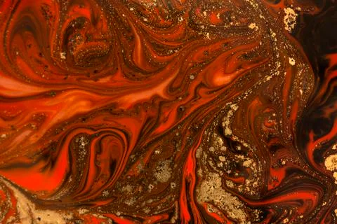 Gold marbling texture design. Red and golden marble pattern. Fluid art. Stock Illustration