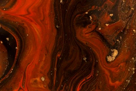 Gold marbling texture design. Red and golden marble pattern. Fluid art. Stock Illustration
