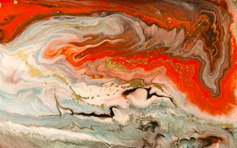 Gold marbling texture design. Red and golden marble pattern. Fluid art. Stock Illustration