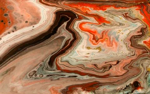 Gold marbling texture design. Red and golden marble pattern. Fluid art. Stock Illustration