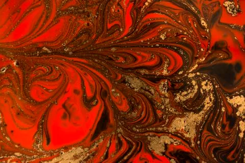 Gold marbling texture design. Red and golden marble pattern. Fluid art. Stock Illustration