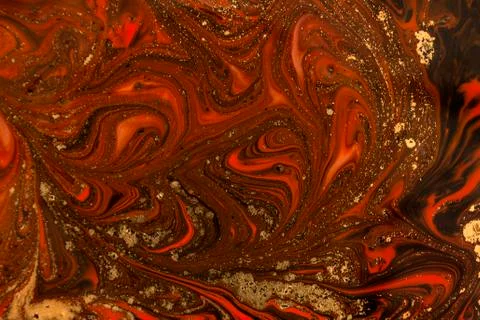 Gold marbling texture design. Red and golden marble pattern. Fluid art. Stock Illustration