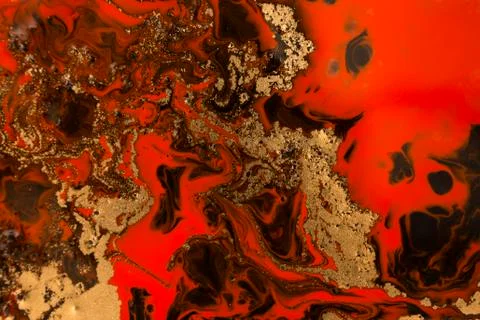 Gold marbling texture design. Red and golden marble pattern. Fluid art. Stock Illustration