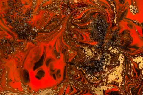 Gold marbling texture design. Red and golden marble pattern. Fluid art. Stock Illustration