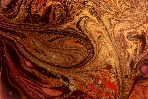 Gold marbling texture design. Red and golden marble pattern. Fluid art. Stock Illustration