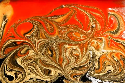 Gold marbling texture design. Red and golden marble pattern. Fluid art. 스톡 일러스트