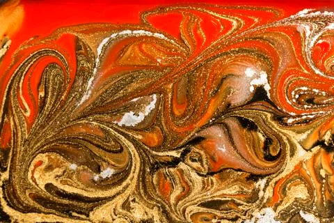 Gold marbling texture design. Red and golden marble pattern. Fluid art. Stock Illustration