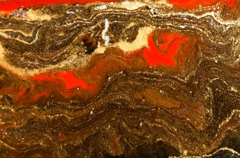 Gold marbling texture design. Red and golden marble pattern. Fluid art. Stock Illustration