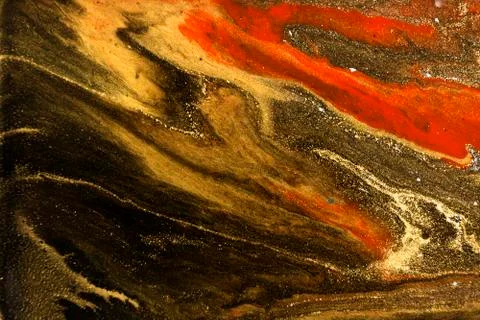 Gold marbling texture design. Red and golden marble pattern. Fluid art. Stock Illustration