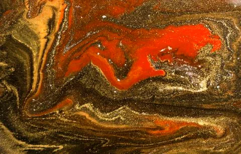 Gold marbling texture design. Red and golden marble pattern. Fluid art. Stock Illustration