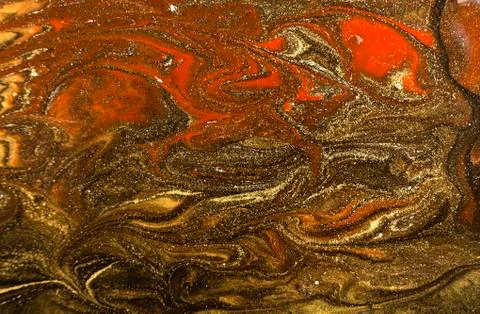Gold marbling texture design. Red and golden marble pattern. Fluid art. Stock Illustration