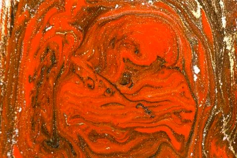 Gold marbling texture design. Red and golden marble pattern. Fluid art. Stock Illustration