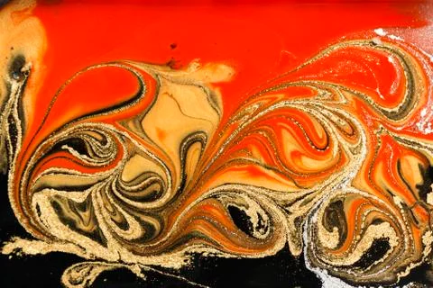 Gold marbling texture design. Red and golden marble pattern. Fluid art. Stock Illustration