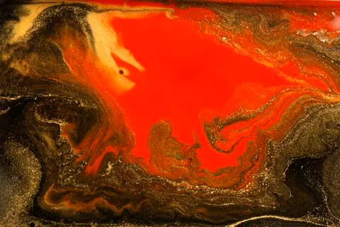 Gold marbling texture design. Red and golden marble pattern. Fluid art. Stock Illustration