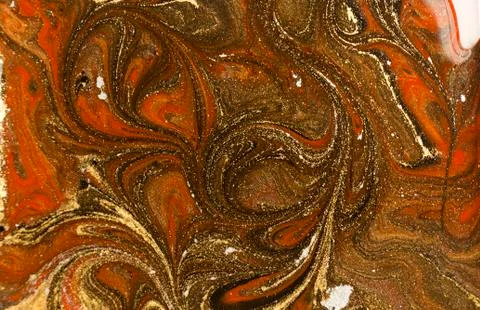 Gold marbling texture design. Red and golden marble pattern. Fluid art. Stock Illustration