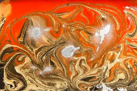 Gold marbling texture design. Red and golden marble pattern. Fluid art. Stock Illustration