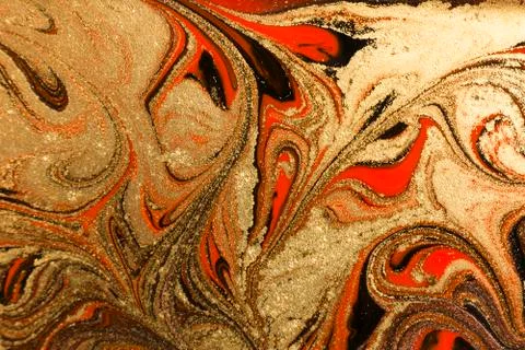 Gold marbling texture design. Red and golden marble pattern. Fluid art. Stock Illustration