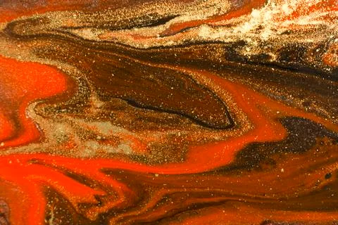 Gold marbling texture design. Red and golden marble pattern. Fluid art. Stock Illustration