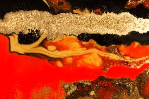 Gold marbling texture design. Red and golden marble pattern. Fluid art. Stock Illustration