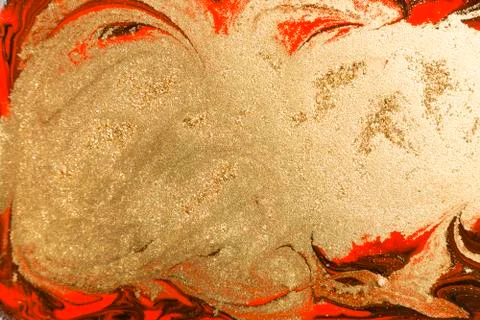 Gold marbling texture design. Red and golden marble pattern. Fluid art. Stock Illustration