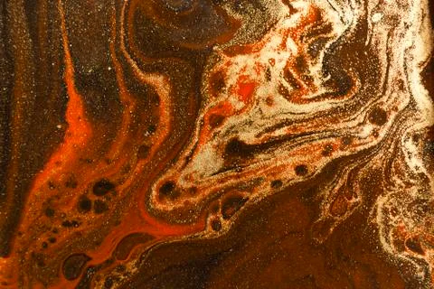 Gold marbling texture design. Red and golden marble pattern. Fluid art. Stock Illustration