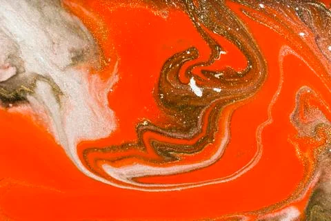 Gold marbling texture design. Red and golden marble pattern. Fluid art. Stock Illustration