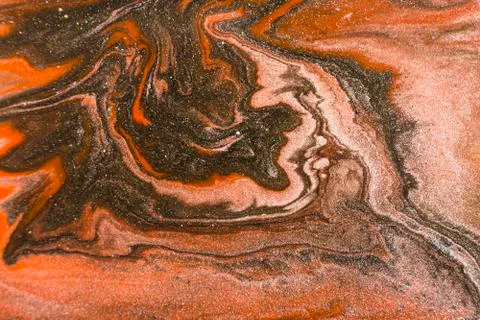 Gold marbling texture design. Red and golden marble pattern. Fluid art. Stock Illustration