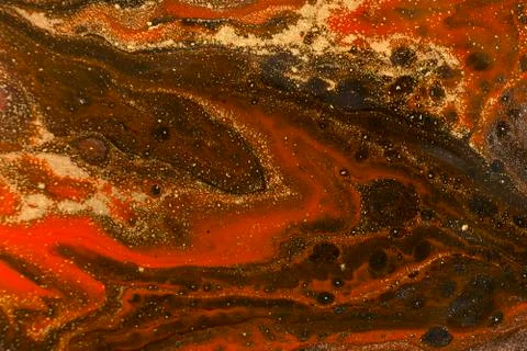 Gold marbling texture design. Red and golden marble pattern. Fluid art. Stock Illustration