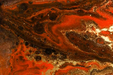 Gold marbling texture design. Red and golden marble pattern. Fluid art. Stock Illustration
