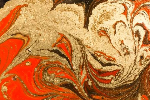 Gold marbling texture design. Red and golden marble pattern. Fluid art. Stock Illustration