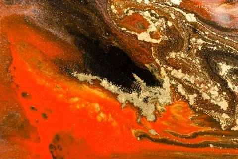 Gold marbling texture design. Red and golden marble pattern. Fluid art. Stock Illustration