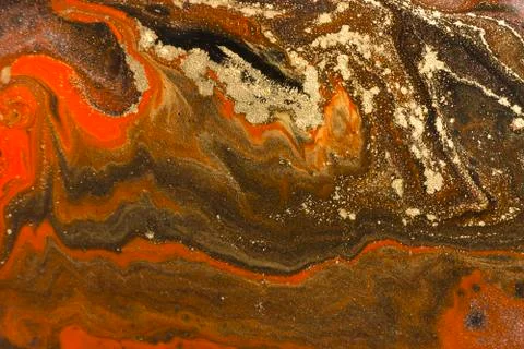 Gold marbling texture design. Red and golden marble pattern. Fluid art. Stock Illustration