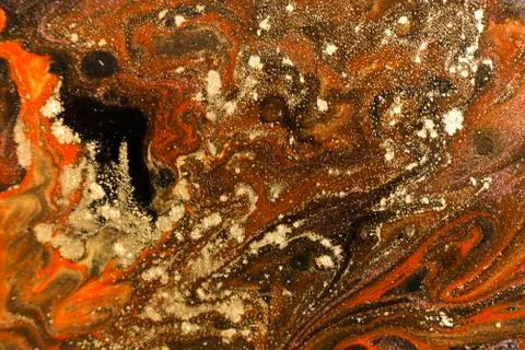 Gold marbling texture design. Red and golden marble pattern. Fluid art. Stock Illustration
