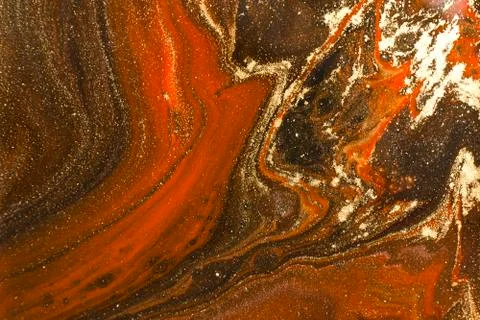 Gold marbling texture design. Red and golden marble pattern. Fluid art. Stock Illustration