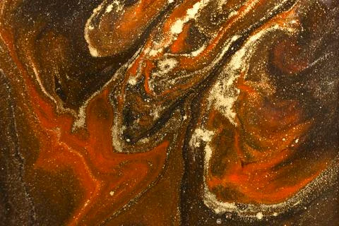 Gold marbling texture design. Red and golden marble pattern. Fluid art. Stock Illustration