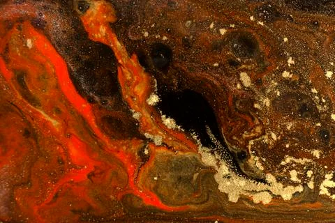Gold marbling texture design. Red and golden marble pattern. Fluid art. 스톡 일러스트