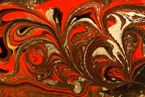 Gold marbling texture design. Red and golden marble pattern. Fluid art. Stock Illustration