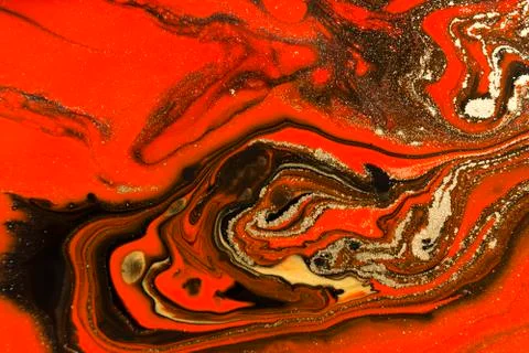 Gold marbling texture design. Red and golden marble pattern. Fluid art. Stock Illustration